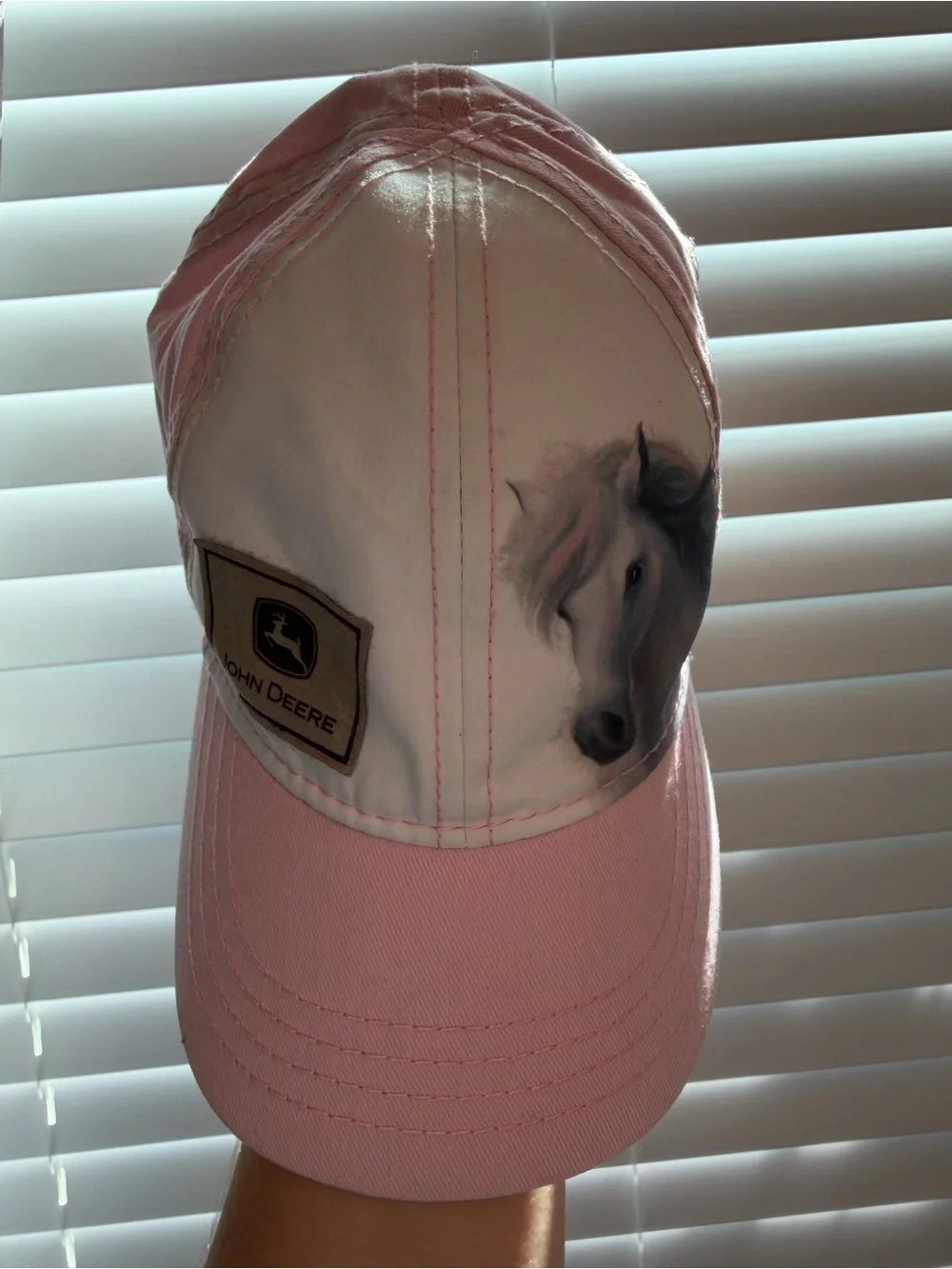 John Deere Pink and White Kids Baseball Cap with Horse